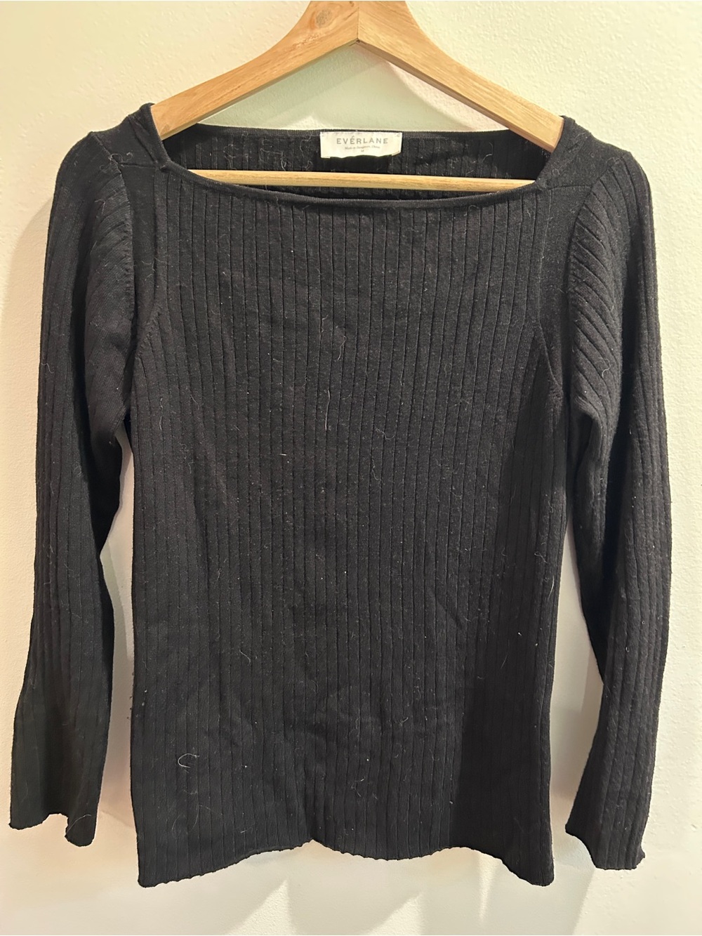 Everlane Black Wool-blend Ribbed Boatneck Sweater Size Medium